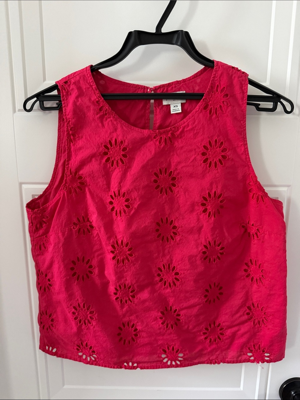 J. Crew Factory Bright Pink Eyelet Crop Tank